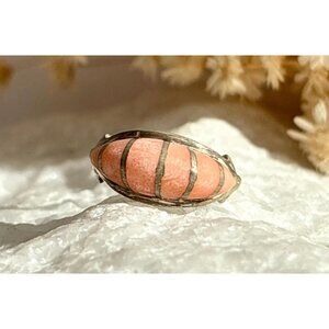 Domed Angel Skin Coral Southwest Style 925 Sterling Silver Vintage Ring - sz 6.5